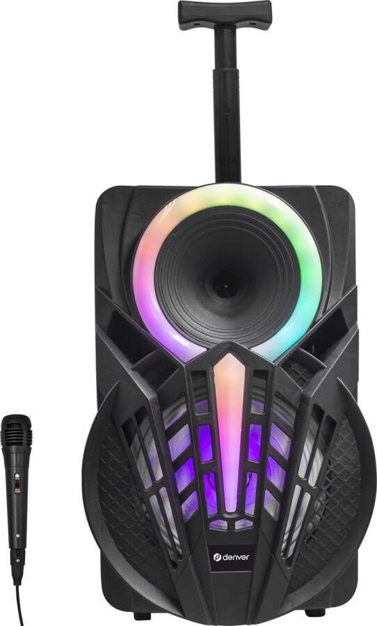 Denver Karaoke Set Incl. Microfoon en Lichteffecten 120W Bluetooth Speaker Partybox Micro SD USB AUX TSP301 Zwart