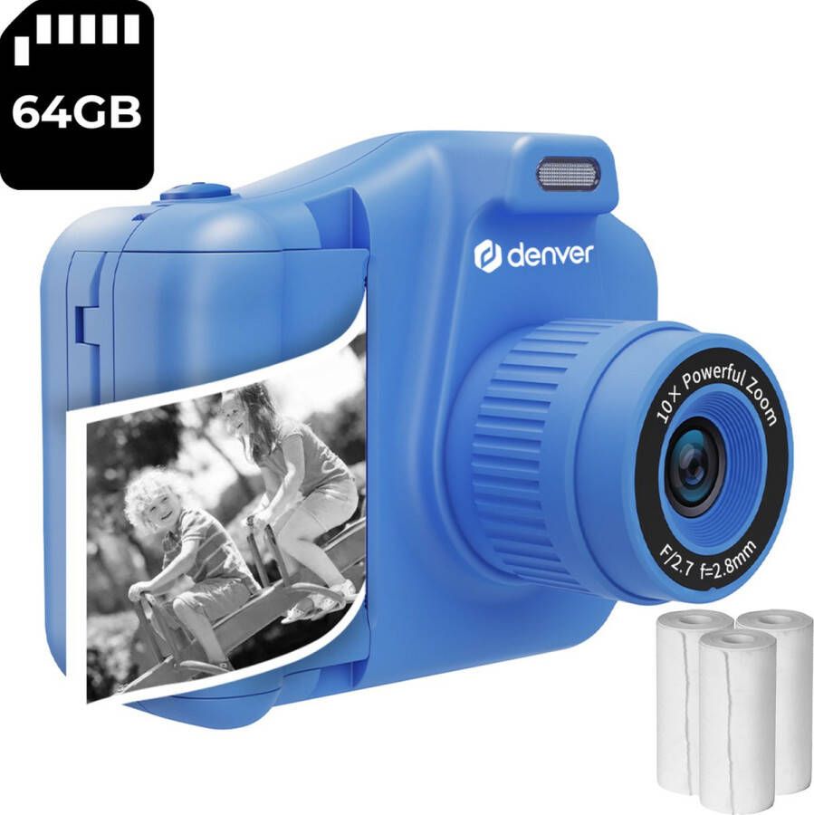 Denver Kindercamera Full HD met Printer Selfie Camera 48MP Digitale Camera Kinderen Foto en Video Kerstcadeau Spelletjes KPC1370 Blauw