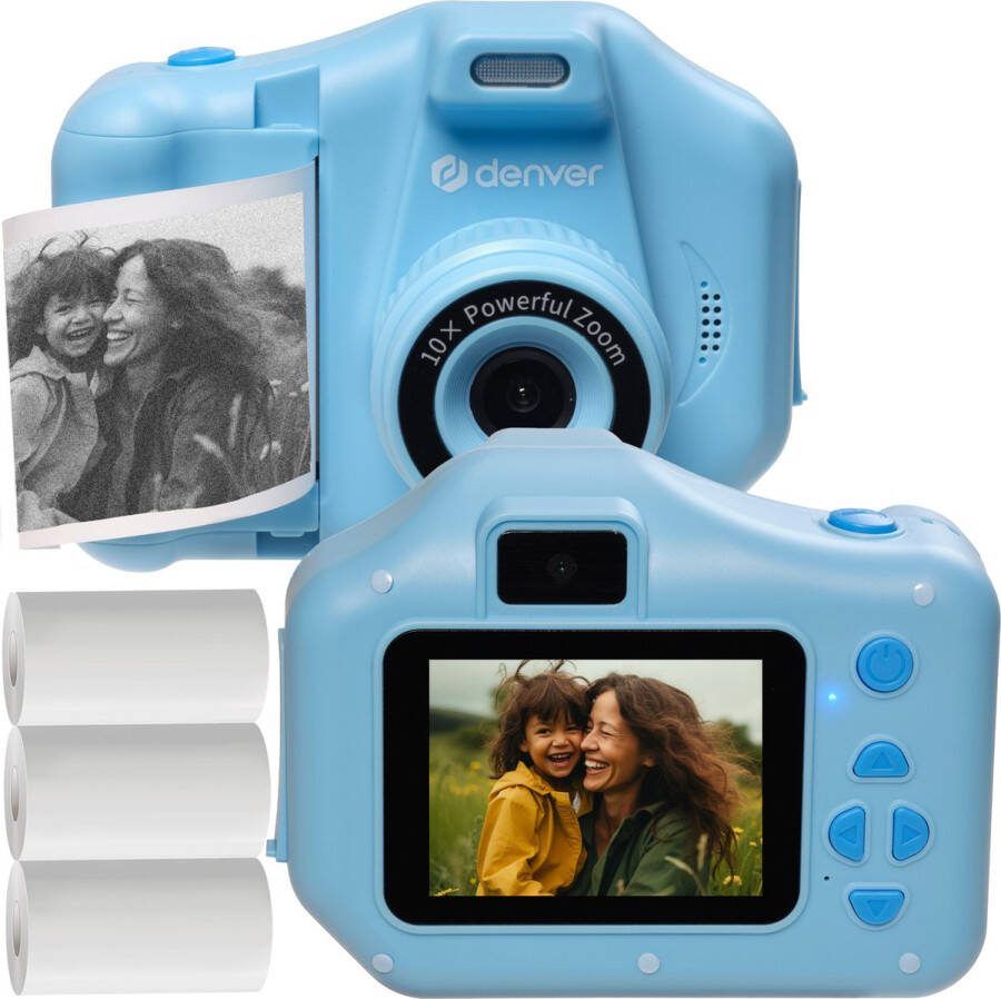 Denver Kindercamera Full HD met Printer Selfie Camera 48MP Digitale Camera Kinderen Foto en Video Kerstcadeau Spelletjes KPC1370 Blauw