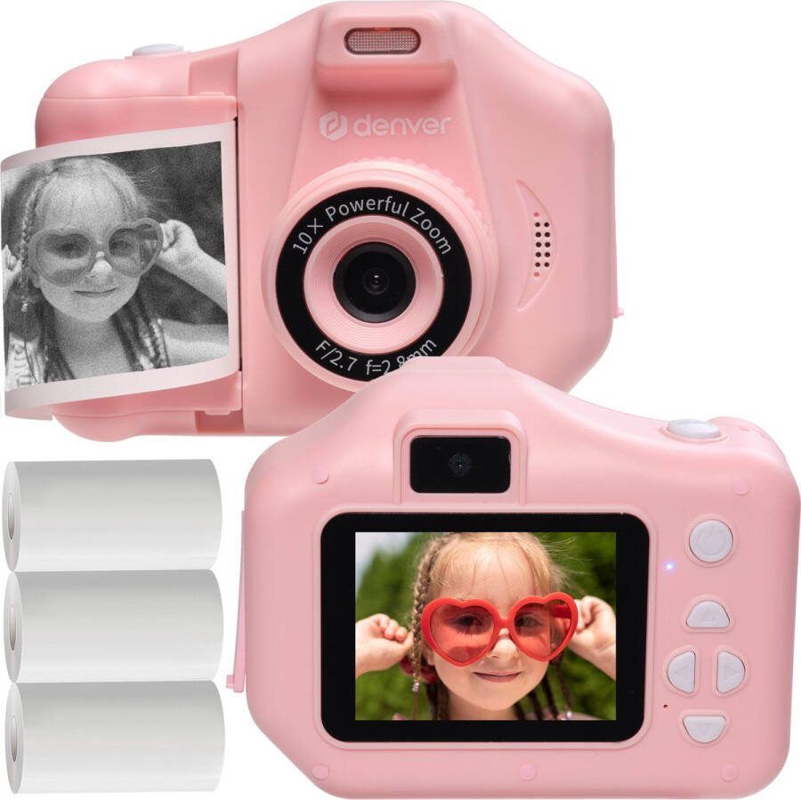Denver Kindercamera Full HD met Printer Selfie Camera 48MP Digitale Camera Kinderen Foto en Video Kerstcadeau Spelletjes KPC1370 Roze