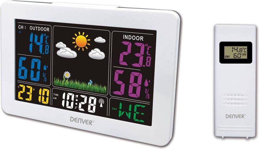 Denver Weerstation binnen en buiten Draadloos weerstation met Buitensensor Radiogestuurde Tijd WS540 Wit