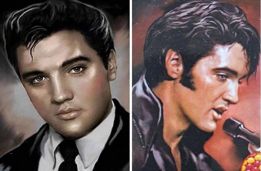 Denza kerstcadeau 2 x Diamond painting Elvis Presley the king 1 x 20x30 cm en 1 x 30x40 cm volledige bedrukking ronde steentjes direct leverbaar