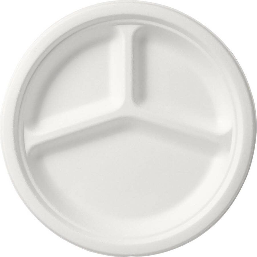 Depa fondue gourmet borden 50x 3-vaks wit D26 cm suikerrietpulp composteerbaar