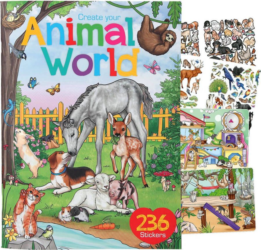 Depesche Dieren stickerboek met 282 dierenstickers Create your Animal Bosdieren World met Wilde dieren stickers in de dierenwereld