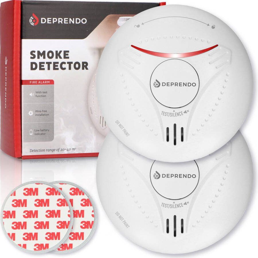 Deprendo 2x Rookmelder met 10 Jaar Batterij Zonder Boren Incl. 3M Magneet Montage Magneetbevestiging Voldoet aan Europese Norm EN14604