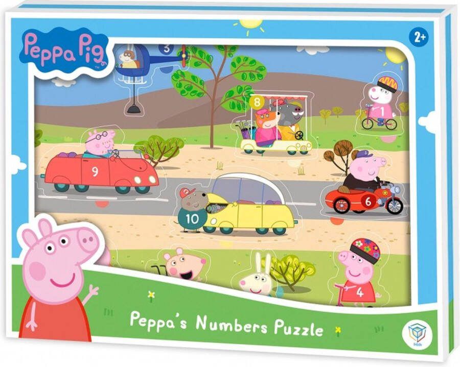 DeQUBE Peppa Pig FSC Houten Puzzel 10 Stukken Vormenpuzzel met Cijfers Vanaf 2 Jaar