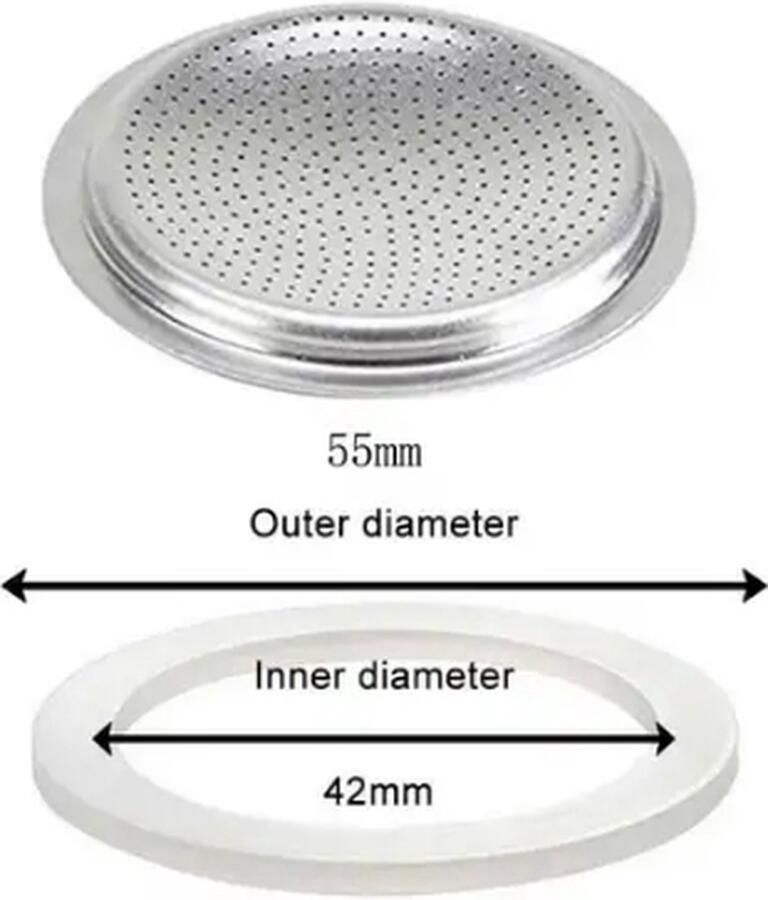 DerAqua Afdichtingsring en filterplaatje geschikt voor 2 kops Bialetti Percolator series Moka Express Dama Break Moka Timer Rainbow