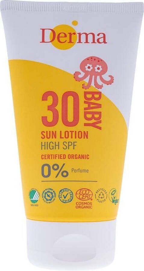 Derma Sun Derma Eco Sun Baby Biologische en Allergievrije SPF30 Zonnelotion Waterbestendig Baby Gevoelige Huid Astma-Allergy Denmark