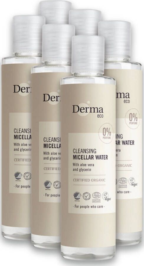 Derma Eco Make-up Remover Reinigingswater Voordeelverpakking 6 x 200 ML Parfumvrij Veganistisch Gezichtsverzorging Hypoallergeen