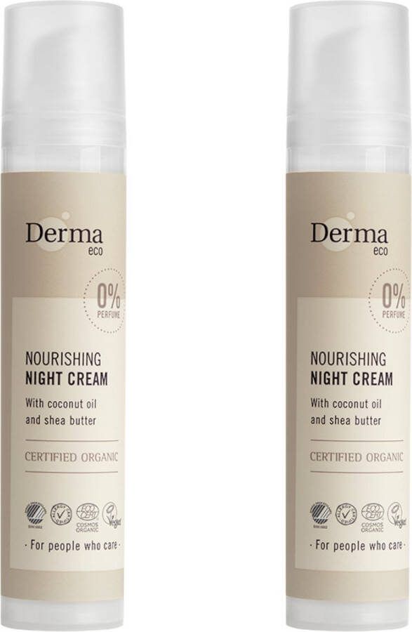 Derma Eco Nachtcrème 100% Organic en Hypoallergeen 2 x 50 ml Parfumvrij Eco-friendly
