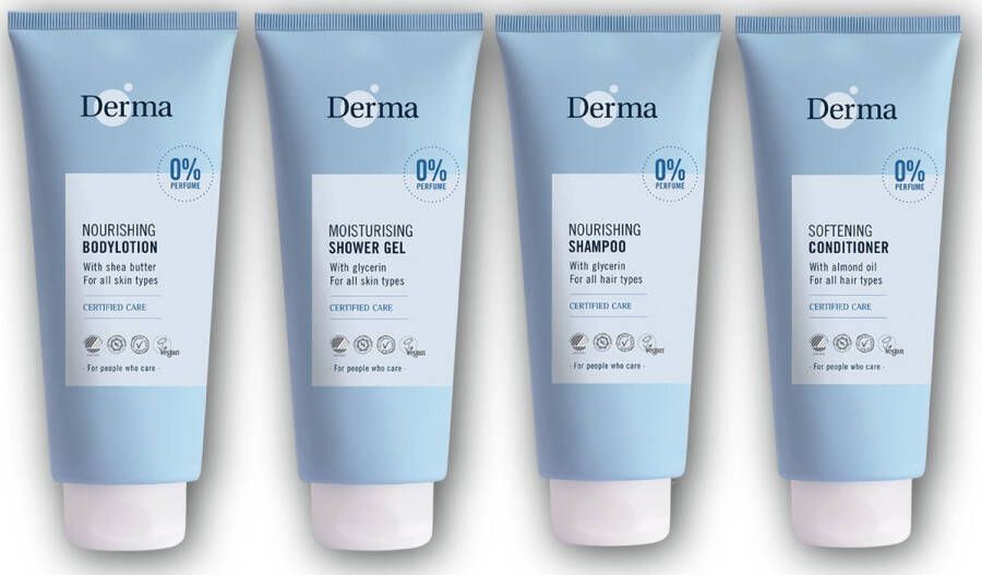 Derma family verzorgingsset Douchegel + Shampoo + Conditioner + Deodorant roller Parfumvrij