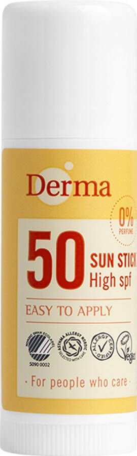 Derma Sun Hoge Bescherming Zonnebrand Stick 50SPF 18 ML Zonverzorging Vegan Natuurlijke Ingrediënten