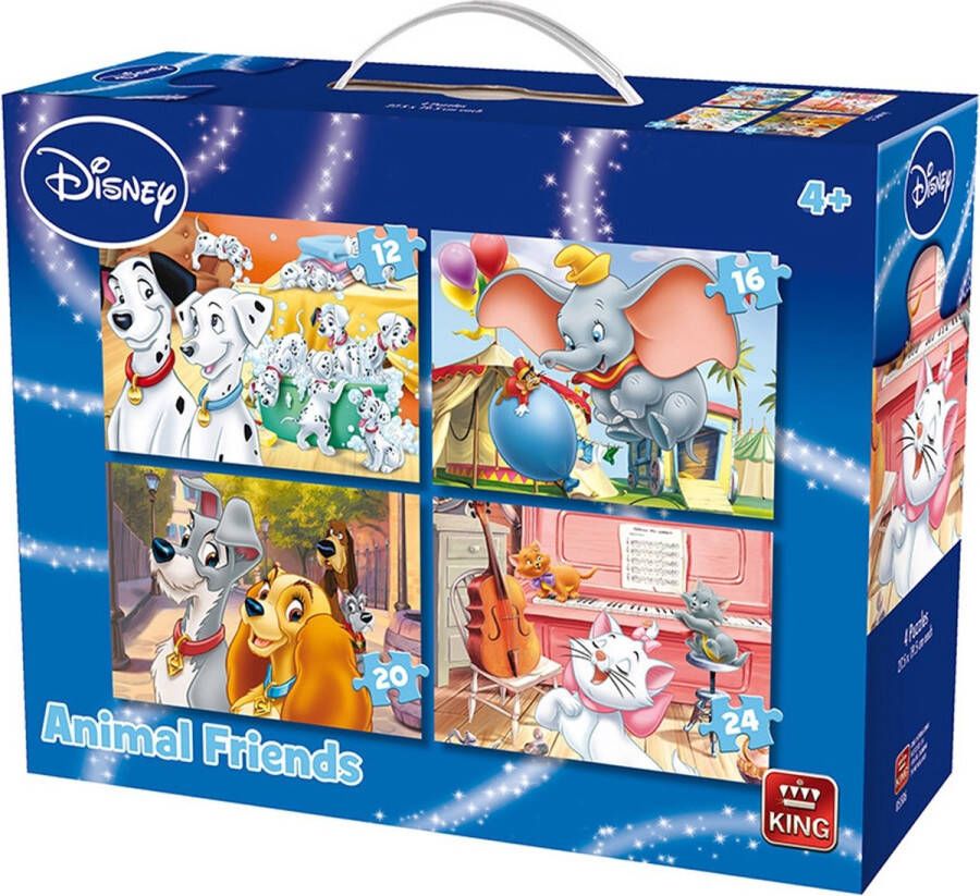 King International Disney 4 in 1 Puzzel Animal Friends Vier Kinderpuzzels in een Koffertje King