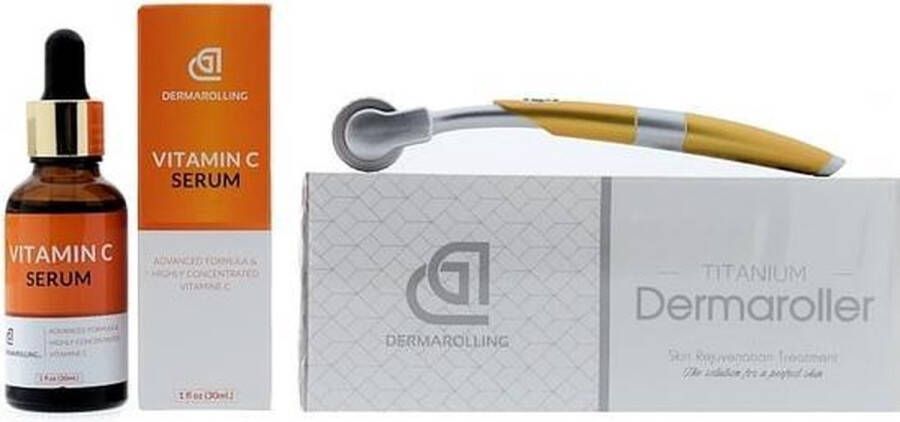 Dermarolling Titanium Dermaroller 0.3 mm Inclusief 30ml. Vitamine C Serum