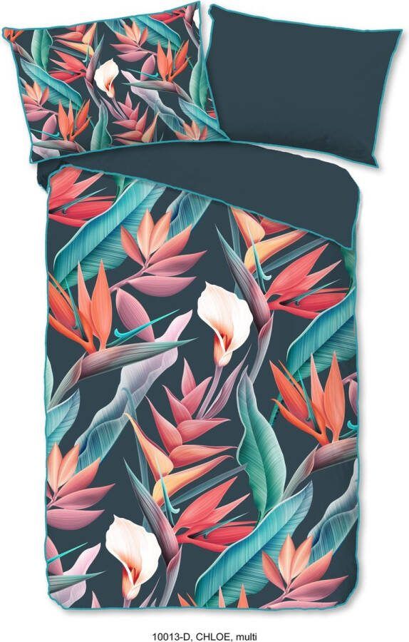 Descanso Overtrekset Chloe Katoen Satijn 135x200 Bies Rits Omkeerbaar Bloemen