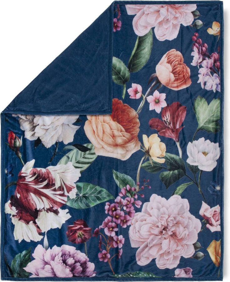 Descanso Plaid Fiori Zeer zacht knuffeldeken 130x160 cm omkeerbaar bloemen zand