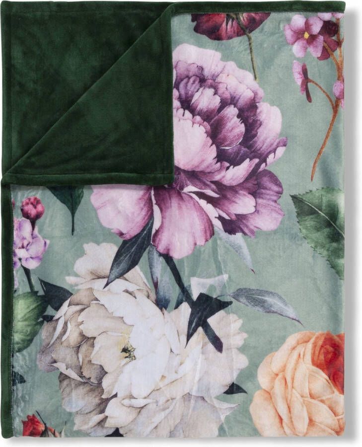 Descanso Plaid Fiori Zeer zacht knuffeldeken 130x160 cm omkeerbaar bloemen zand