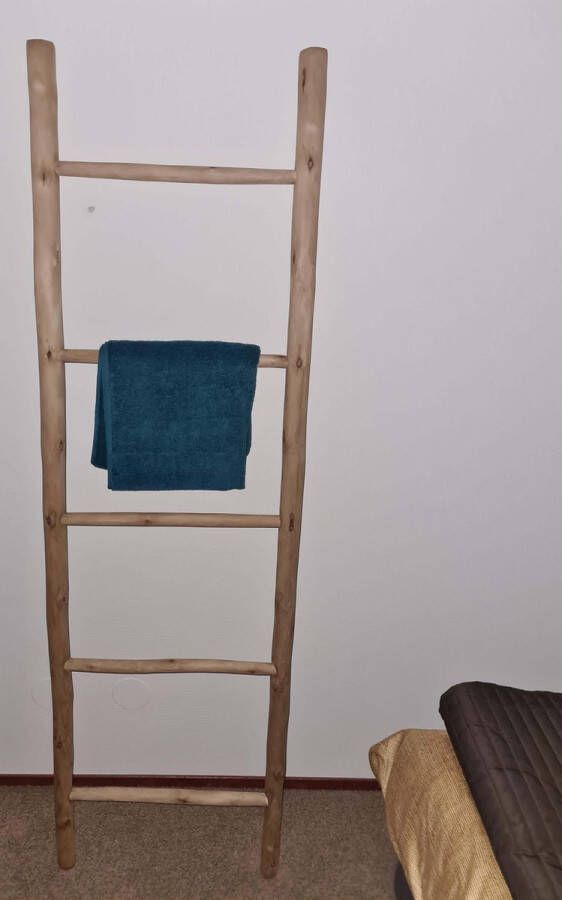 DeSfeerbrenger Decoratieladder Handdoekenrek Ladder ladderrek handdoek ladder Bruin Acaciahout