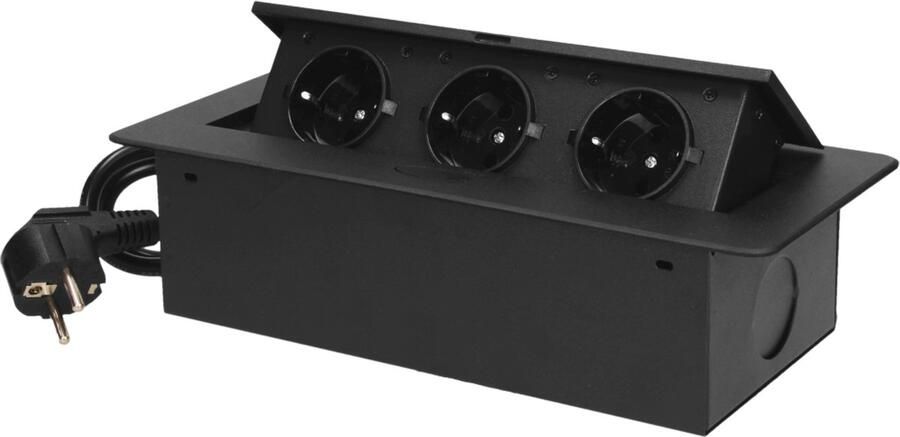 Design Light Kombibox Stekkerdoos 3 stopcontacten Inbouw Stekkerblok met 1.5 meter kabel Zwart