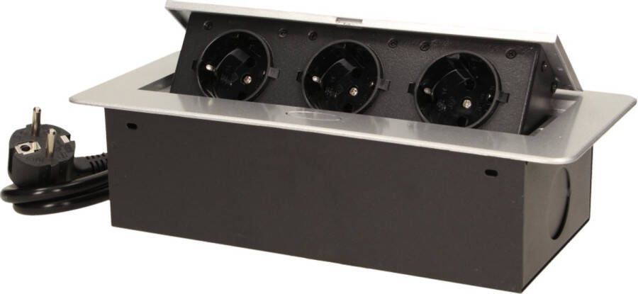 Design Light Kombibox Stekkerdoos 3 stopcontacten Inbouw Stekkerblok met 1.5 meter kabel Aluminium