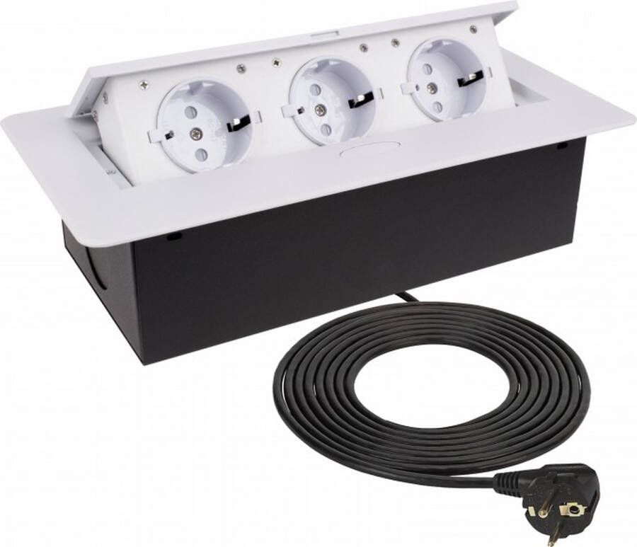 Design Light Kombibox Stekkerdoos 3 stopcontacten Inbouw Stekkerblok met 1.5 meter kabel Wit