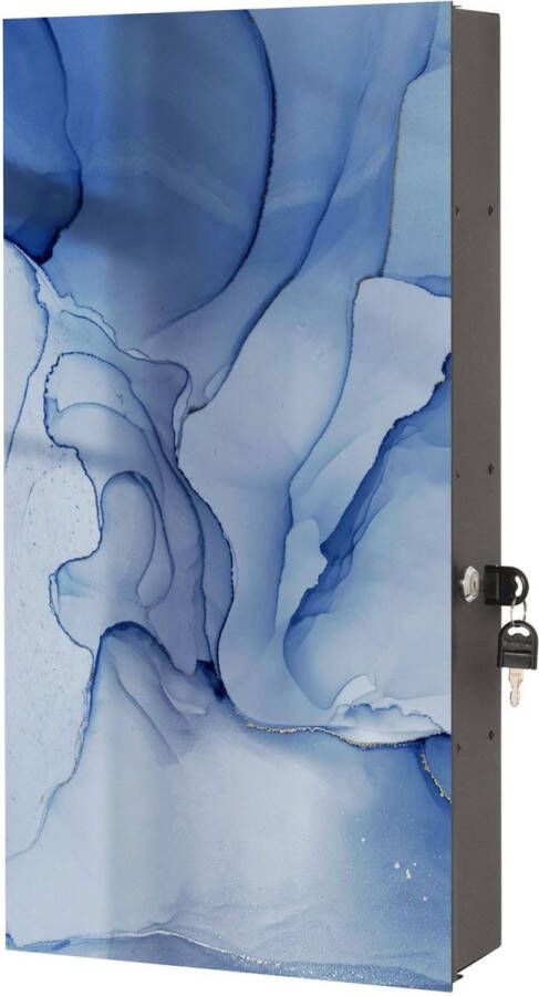 Designglas Badkamerkast Medicijnkast Badkamerkast hoog- Hangend Hangkast Gehard glas 31x61cm Luxe blauwe marmer