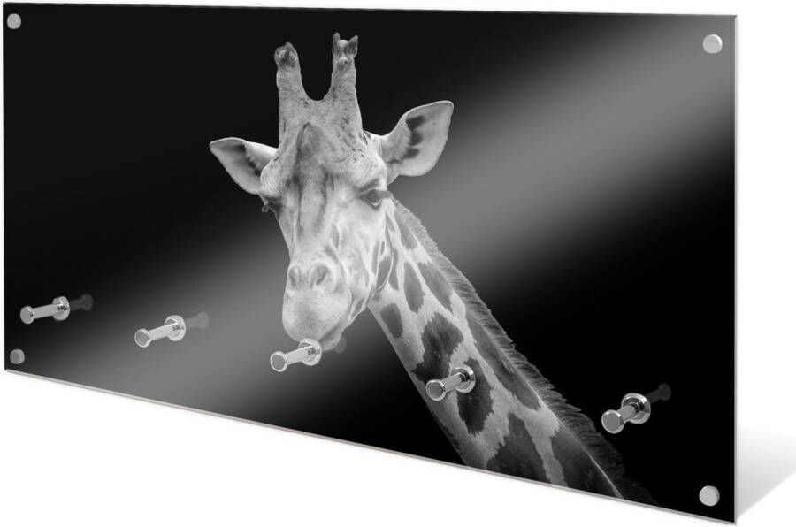 Designglas Wandkapstok – Kapstok – Wandkapstok – Hangend – Garderoberek – Muurkapstok Gehard glas – Handdoekrek – Muurdecoratie Stijlvol Gehard glas 5 Haken Giraffe 80x40cm