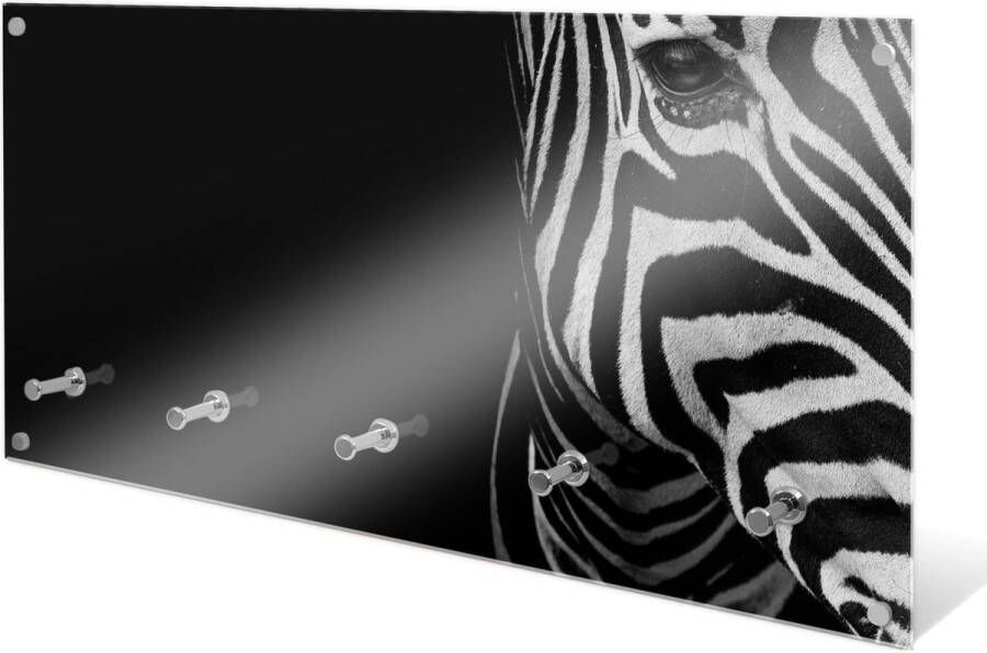 Designglas Wandkapstok – Kapstok – Wandkapstok – Hangend – Garderoberek – Muurkapstok Gehard glas – Handdoekrek – Muurdecoratie Stijlvol Gehard glas 5 Haken Zebra 80x40cm