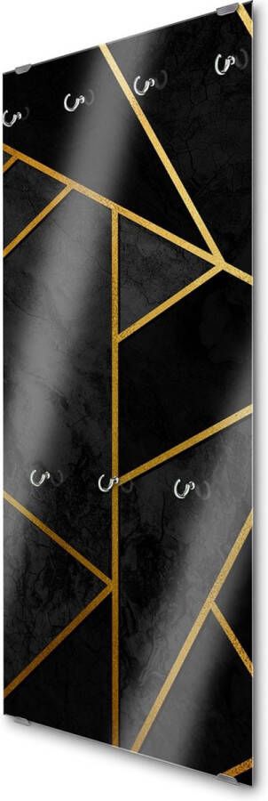 Designglas Wandkapstok – Kapstok – Wandkapstok – Hangend – Garderoberek – Muurkapstok Gehard glas – Handdoekrek – Muurdecoratie Stijlvol Gehard glas 7 Haken Abstract zwart goud design- 50x125cm