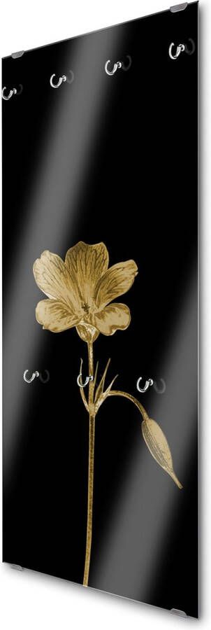 Designglas Wandkapstok – Kapstok – Wandkapstok – Hangend – Garderoberek – Muurkapstok Gehard glas – Handdoekrek – Muurdecoratie Stijlvol Gehard glas 7 Haken Gouden bloem- 50x125cm