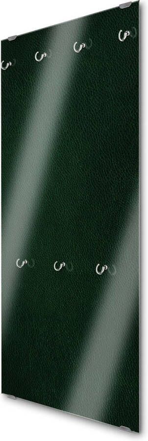 Designglas Wandkapstok – Kapstok – Wandkapstok – Hangend – Garderoberek – Muurkapstok Gehard glas – Handdoekrek – Muurdecoratie Stijlvol Gehard glas 7 Haken Groen leer- 50x125cm