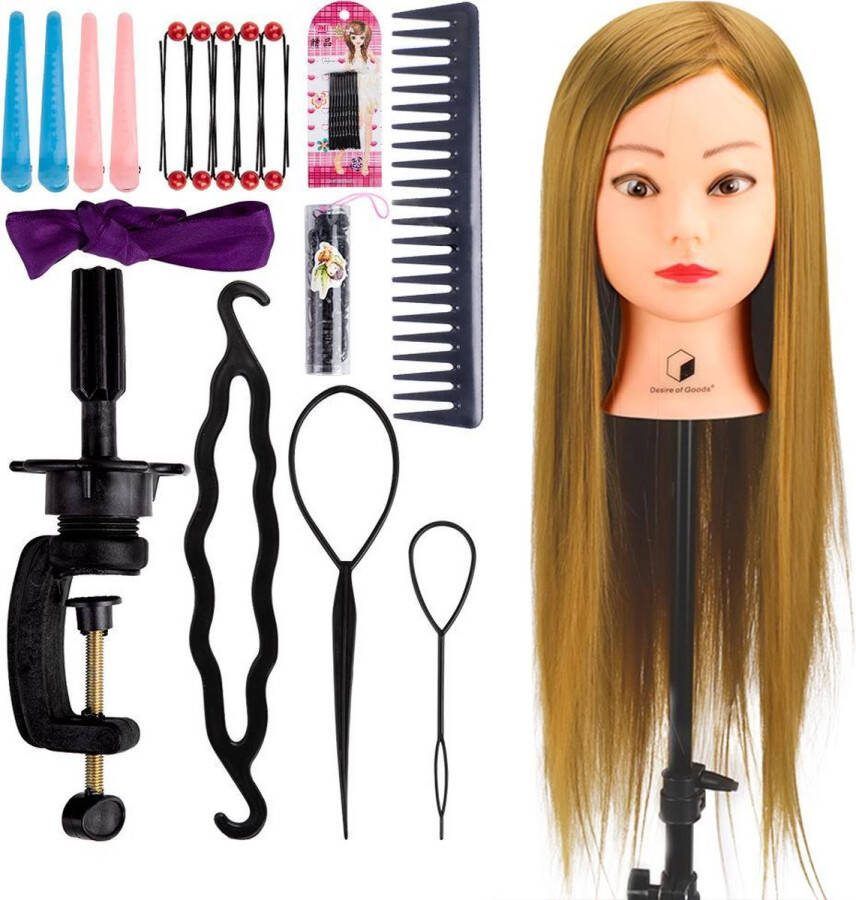 Desire of Goods Oefenhoofd Kappershoofd Donkerblond Tafelklem & Styling Accessoires Kappop Kaphoofd 70 cm