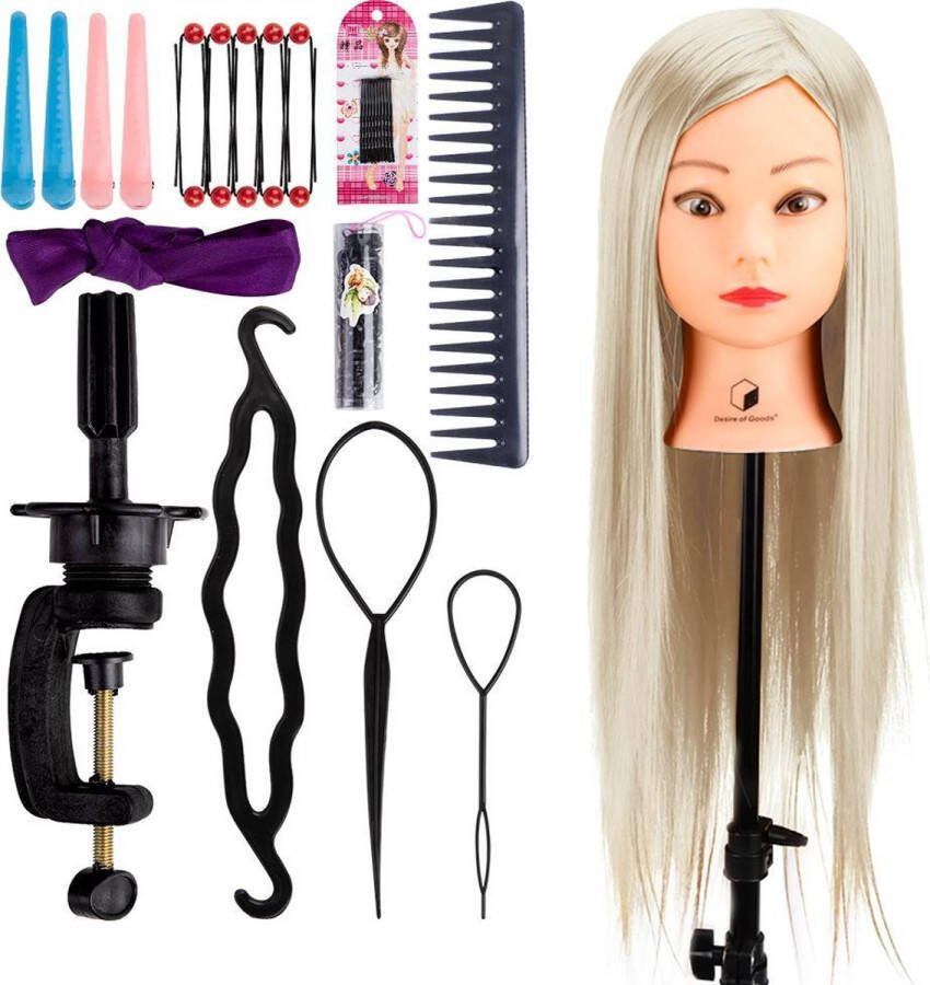 Desire of Goods Oefenhoofd Kappershoofd Witblond Tafelklem & Styling Accessoires Kappop Kaphoofd 70 cm