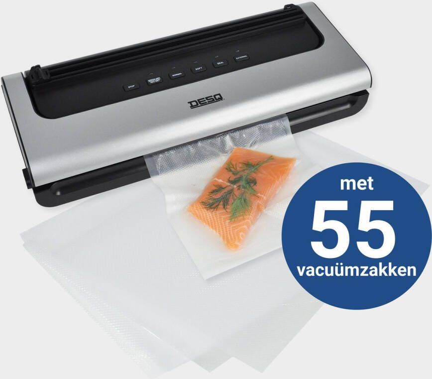 Desq 7910 Vacumeermachine Set met 55 Vacuümzakken 5 standen Droog Vochtig Drukgevoelig Voedsel Rolsnijder Sterke 60 KPA zuigkracht