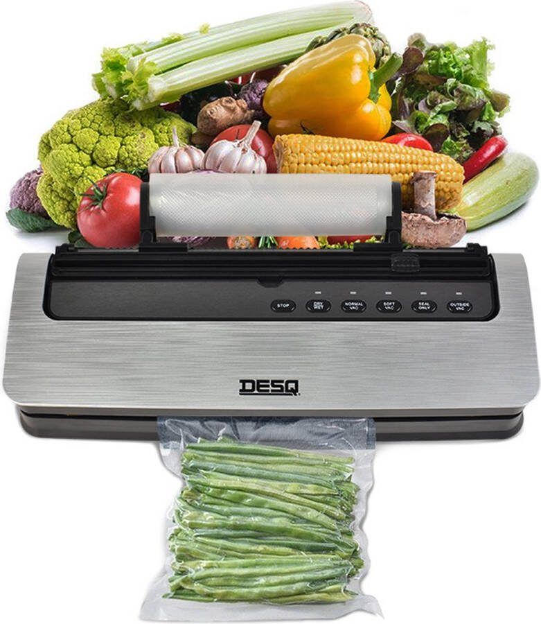 Desq 8000 Vacumeermachine 5 standen Droog Vochtig Drukgevoelig Voedsel Rolhouder Sterke 80 KPA zuigkracht Dubbele Verwarmingsstrip Rolsnijder 5 x Vacumeerzakken 3mtr Vacumeerrol