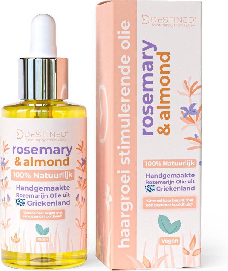 Destined Rozemarijn Olie Haarolie Rosemary Oil Circulatie Therapie 100% Natuurlijk & Handgemaakt in Griekenland met Amandelolie Voor in het Haar Rosemary Oil Hair Growth Haargroei Serum Haargroei Olie Minoxidil Alternatief 60ml