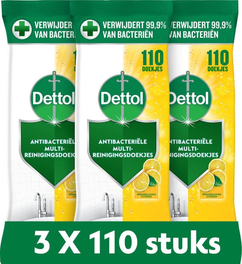 Dettol Antibacteriële Schoonmaakdoekjes Sprankelende Citroen 3 Stuks Voordeelverpakking
