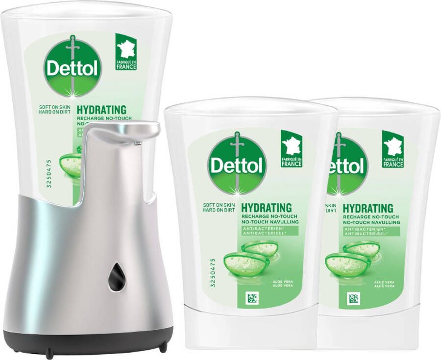 Dettol Automatische Zeepdispenser No Touch & 3x250ml Handzeep No Touch Navulling Aloe Vera