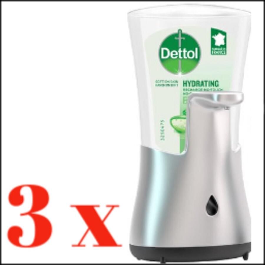 Dettol Automatische Zeepdispenser No Touch & 3x250ml Handzeep No Touch Navulling Aloe Vera- Voordeelverpakking 3 stuks