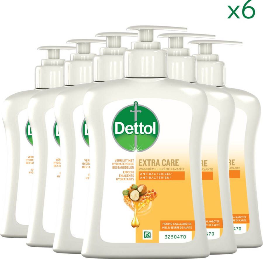 Dettol Handzeep Antibacterieel Extra Care Droge en Normale Huid Honing & Galamboter 6 x 250ml Voordeelverpakking