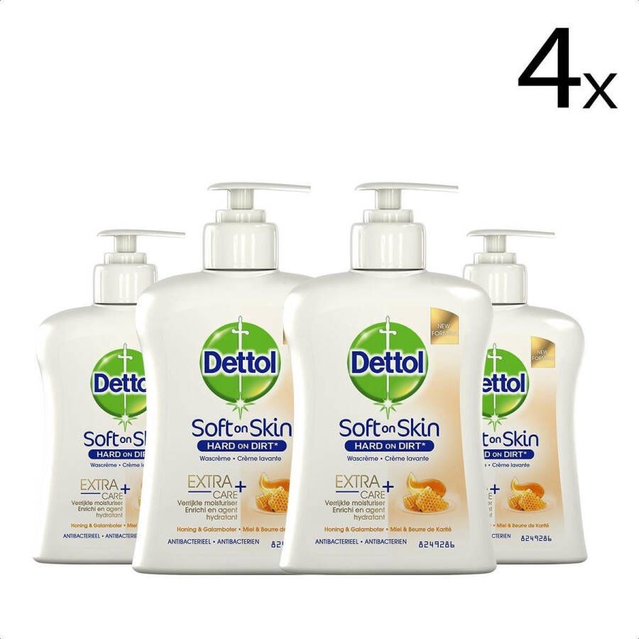 Dettol Handzeep Extra Care Droge en Normale Huid Honing & Galamboter 250ml x4