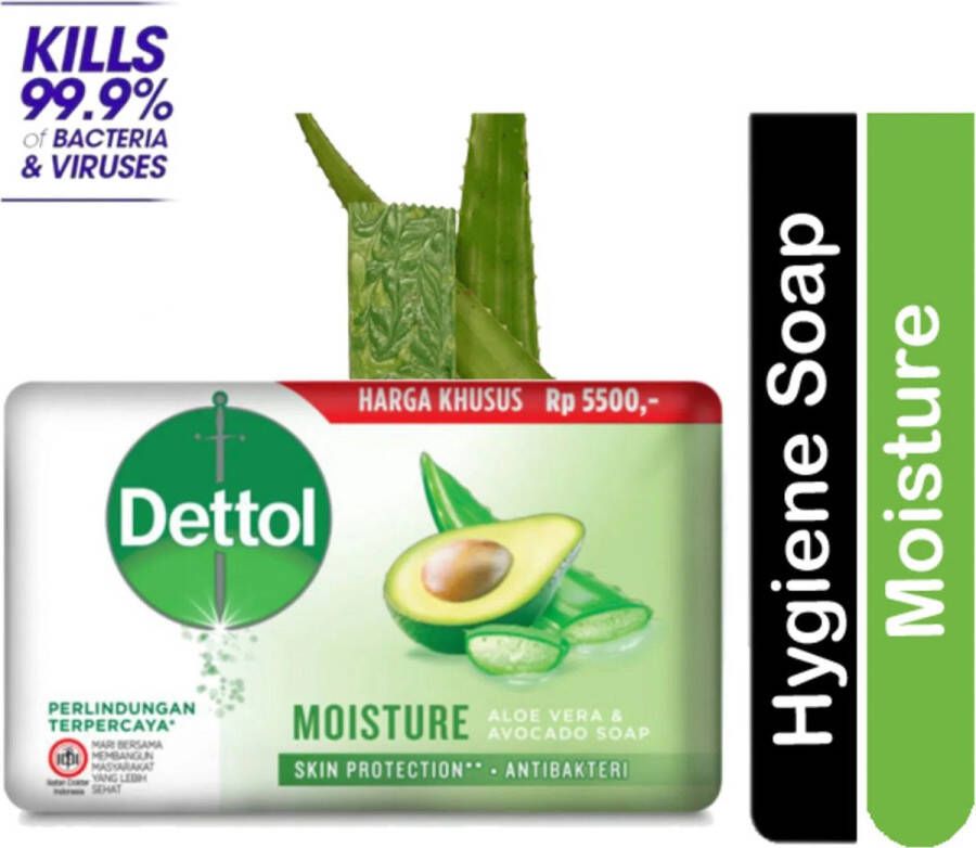 Dettol Antibacteriële zeep blokje 105 Gram Aloe Vera & Avocado Vochtinbrengend desinfecterende blokje zeep tablet handzeep verpakt per 6 stuks