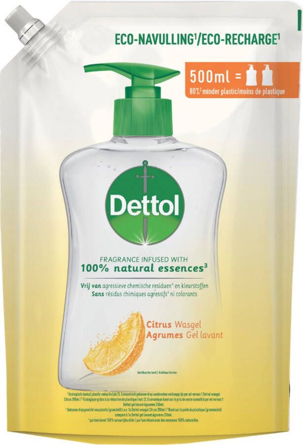 Dettol Handzeep Navulling Citrusgeur verrijkt met 100% natuurlijke oliën 500ML