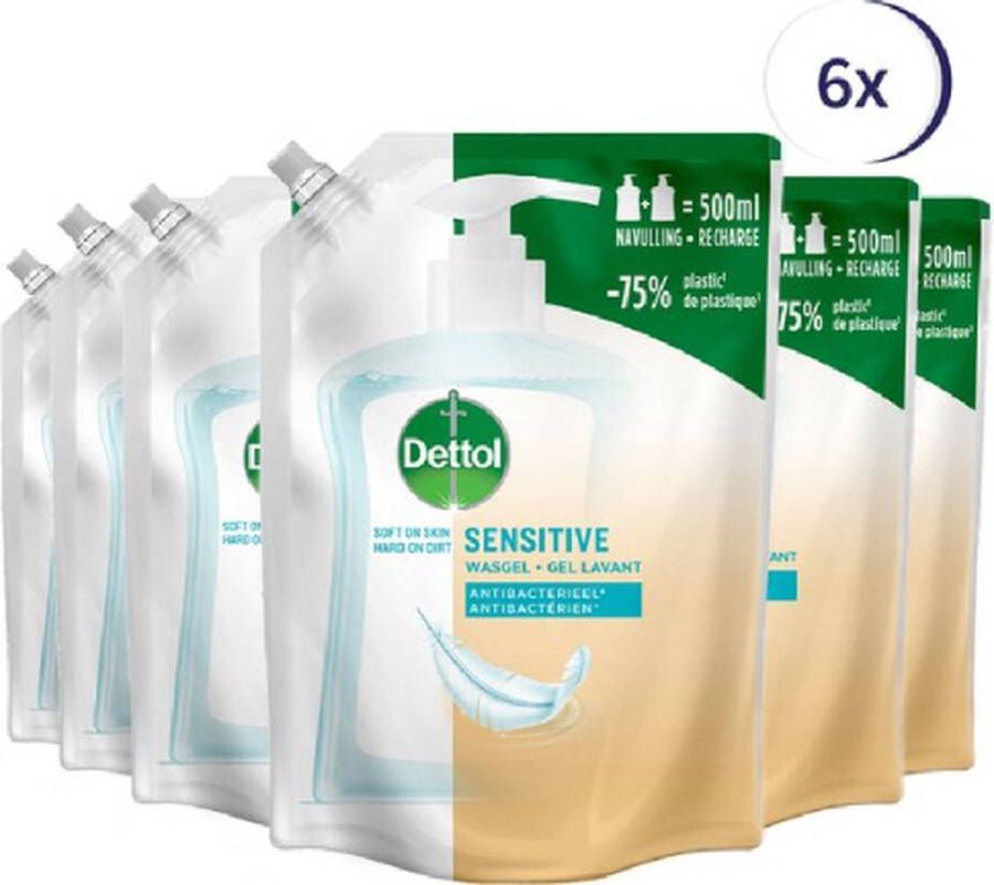 Dettol Handzeep Antibacterieel Navulling Sensitive 6x 500ML Voordeelverpakking