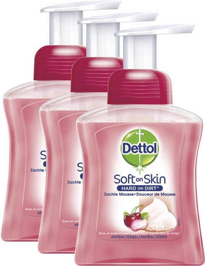 Dettol Handzeep Zachte Mousse Roos- en Kersenbloesem 3 x 250 ml Grootverpakking