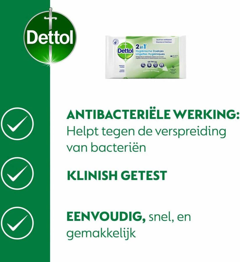 Dettol Hygienische Doekjes 2 in 1 12 stuks Handig voor onderweg