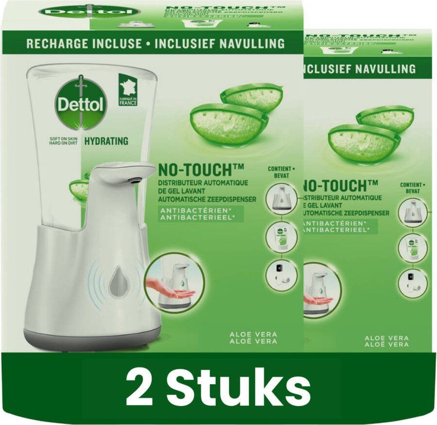 Dettol No-Touch Automatische Zeepdispenser Zilver incl Aloë Vera Navulling 250 ml 2 stuks