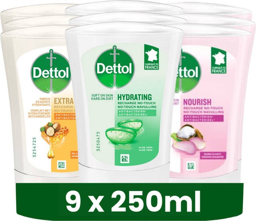 Dettol No-Touch Navulling Aloe Vera Extra Care Honey & Sheabutter 250ML x 9