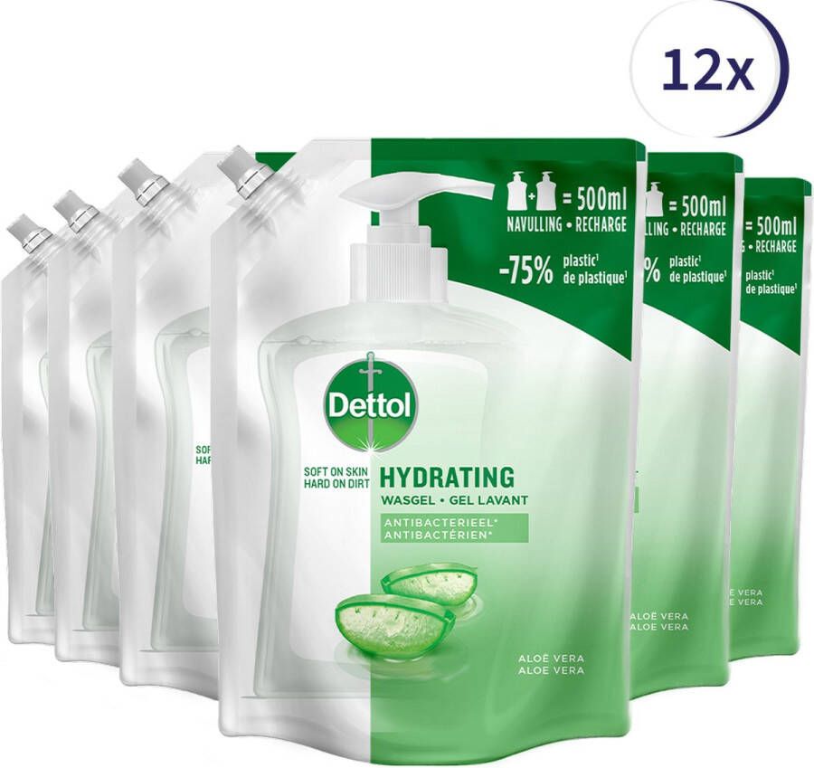 Dettol Handzeep Antibacterieel Navulling Hydrating Aloe Vera 12x 500ML Voordeelverpakking
