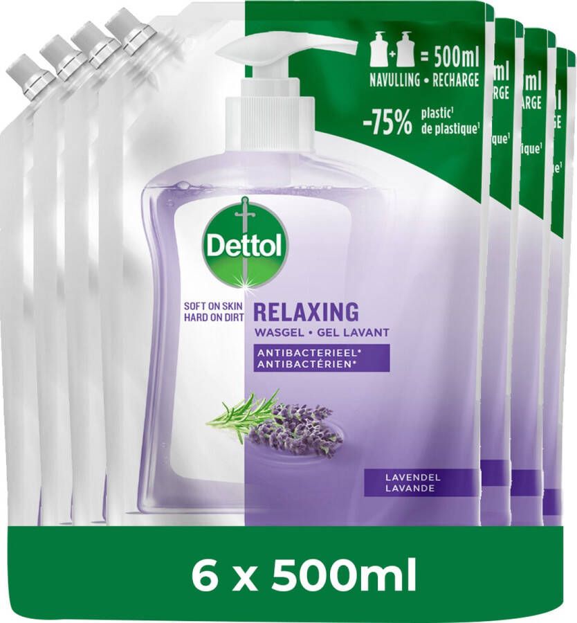 Dettol Handzeep Antibacterieel Navulling Relaxing Lavender 6x 500ML Voordeelverpakking